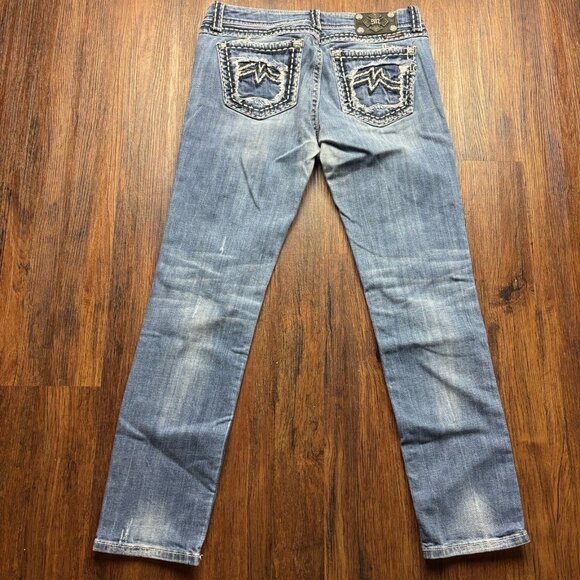 Miss Me Relaxed Skinny Jeans Embellished Distressed Light Wash Women's Size 31 - Picture 2 of 12